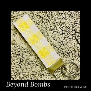 Yellow & White Checkered Wristlet - Handmade